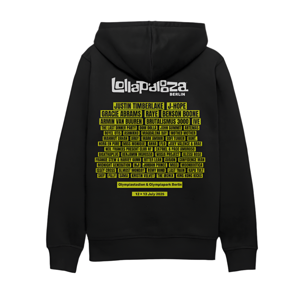 Lolla Line Up Hoodie - gelber Druck - Schwarz