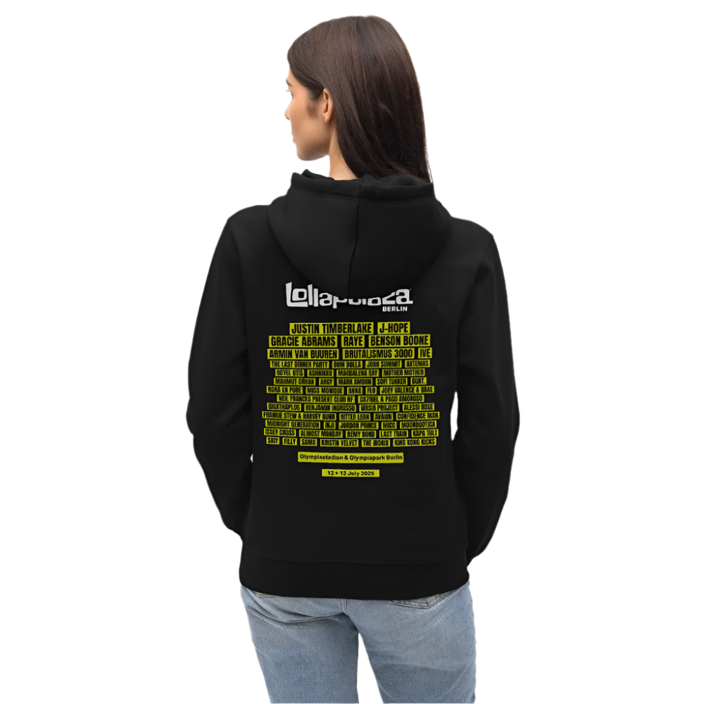 Lolla Line Up Hoodie - gelber Druck - Schwarz