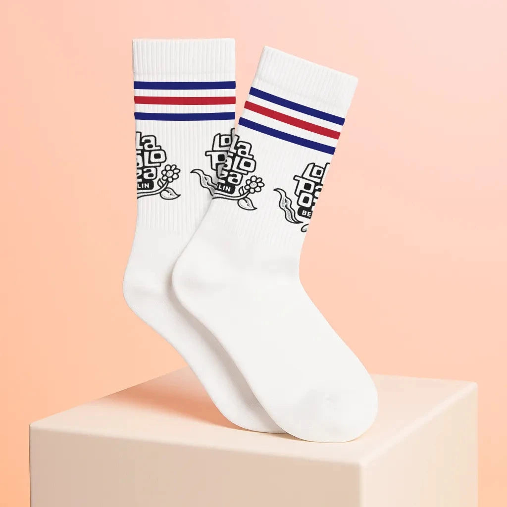 Knee-high socks - red and blue embroidery